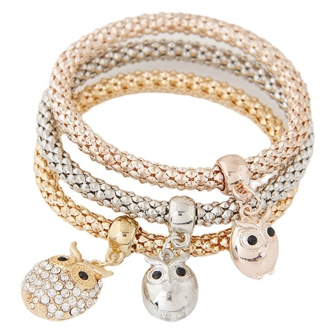 Animal Heart Star Crown Pendants Popcorn Mesh Chain Elastic Bracelets For Women Alloy Rhinestone Gold Silver Rose Gold