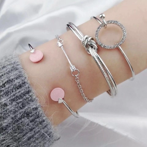 Brazalete Abierto Nudo Minimalista Aleación Estrás Concha Corazón Flecha Joyería Moda Mujeres