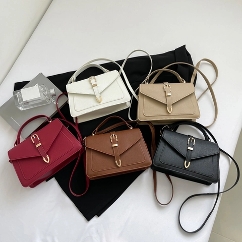 Women's Vintage Small Square Bag PU Leather Lychee Pattern Flap Handbag Adjustable Strap Crossbody Shoulder Bag Casual
