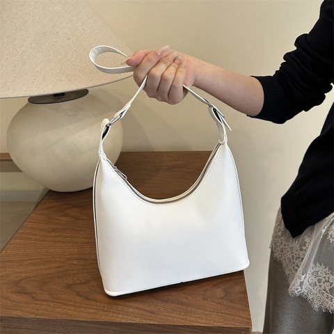 Minimalist Hobo Bag PU Leather Solid Color Underarm Shoulder Bag For Women Trendy Urban Style Zipper Closure