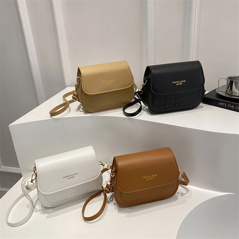 Crossbody Saddle Bag PU Leather Flap Houndstooth Embossed Adjustable Strap Retro Fashion Shoulder Bag For Women