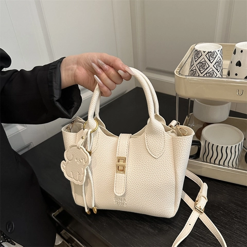 Bolso Tote para Mujer Piel PU Grano de Lichi Bolso Bandolera Gran Capacidad Casual Moda Elegante Color Sólido Bolso de Mano