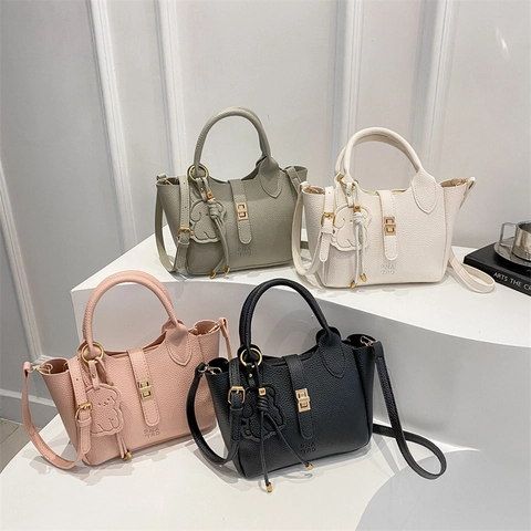 Bolso Tote para Mujer Piel PU Grano de Lichi Bolso Bandolera Gran Capacidad Casual Moda Elegante Color Sólido Bolso de Mano
