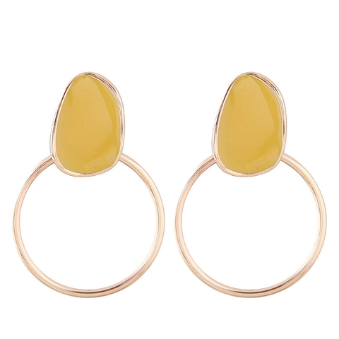 Pendientes De Aro Grandes Geométricos De Aleación Y Esmalte Con Poste De Plata Estilo Coreano Dulce Color Caramelo Para Mujeres