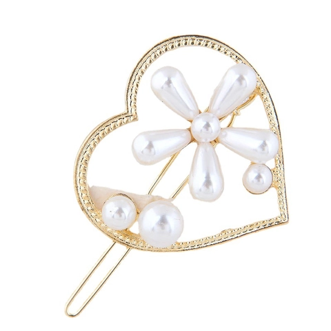 Elegante Fermaglio Per Capelli Con Fiore In Finta Perla Artificial Lega Forcina Geometrica Metallo Dorato Dolce Donne Ragazze