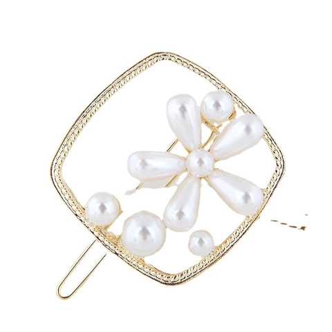 Elegante Fermaglio Per Capelli Con Fiore In Finta Perla Artificial Lega Forcina Geometrica Metallo Dorato Dolce Donne Ragazze