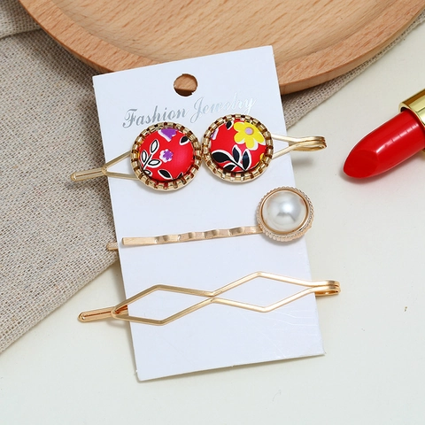 Korean Style Hair Clip Collection For Women Vintage Gold Alloy Faux Artificial Pearl Floral Geometric Hollow Hair Barrette Daily Hair Accessory