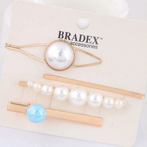 Korean Style Alloy Faux Artificial Pearl Hair Clip Set For Women Minimalist Golden Metal Geometric Hairpins Elegant Hair Accessories