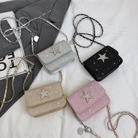 Damen Kleine Quadratische Kettentasche Mit Glitzer Strass Stern Dekoration Mode Umhängetasche Für Party Dating Urban Tasche
