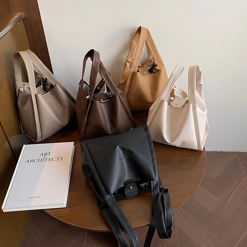 Borsa a Secchiello in Pelle PU con Grana di Pietra Minimalista E Borsa Interna Per Donna Borsa a Tracolla Versatile Con Borchie