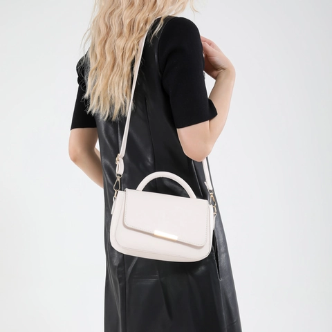 Mode Damen PU Leder Kleine Quadratische Umhängetasche Einfarbig Klappe Handtasche Mit Metallstab Deko Und Verstellbarem Riemen
