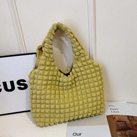 Borsa Tote Texture Bolle Grande Capacità Per Donna Borsa A Mano Versatile In Tessuto Popcorn Increspato Casual