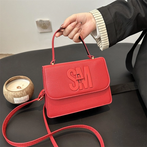 Damen Mode PU Leder Umhängetasche Litchi Textur Kleine Quadratische Handtasche Mit Buchstabenschnalle Verstellbarer Gurt Tasche