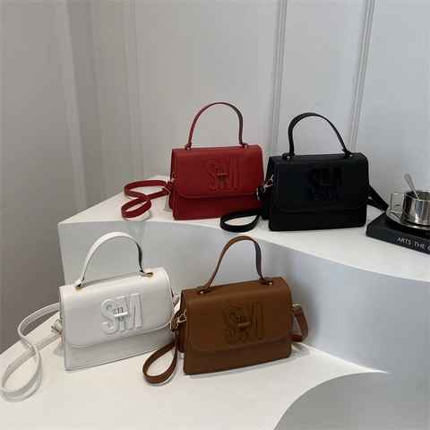 Damen Mode PU Leder Umhängetasche Litchi Textur Kleine Quadratische Handtasche Mit Buchstabenschnalle Verstellbarer Gurt Tasche