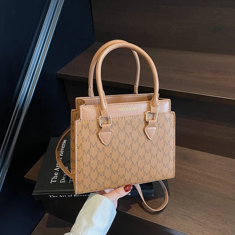 Women Monogram M Pattern Handbag PU Leather Tote Bag Fashion Letter Print Double Handle Shoulder Crossbody Bag Mother's Day Gift