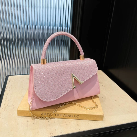 Elegante Borsa Da Sera Da Donna In Pelle PU E Paillettes Luccicanti Con Fibbia A V Dorata E Catena Per Matrimonio E Banchetto