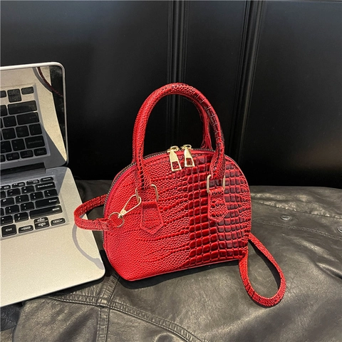 Trendy Women Crocodile Pattern Shell Bag PU Leather Fashion Small Shoulder Crossbody Handbag With Dual Zippers Handheld Tote