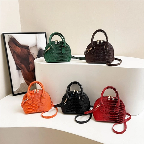 Trendy Women Crocodile Pattern Shell Bag PU Leather Fashion Small Shoulder Crossbody Handbag With Dual Zippers Handheld Tote