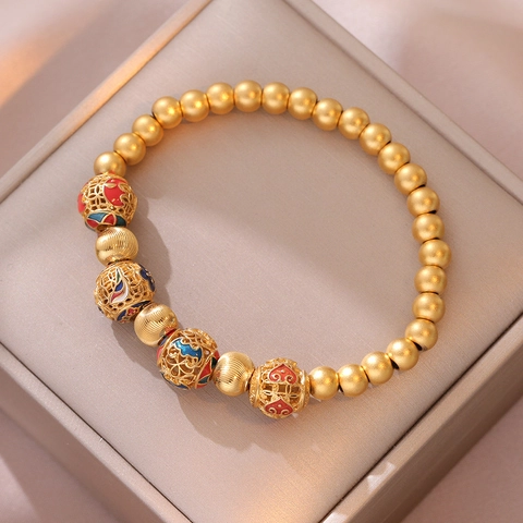 Bracciale Vintage Con Perline Per Donna Rame Cavo Filigrana Smalto Perline Portafortuna Retro Stile Etnico Palazzo