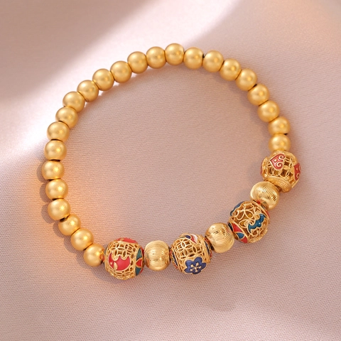 Bracciale Vintage Con Perline Per Donna Rame Cavo Filigrana Smalto Perline Portafortuna Retro Stile Etnico Palazzo