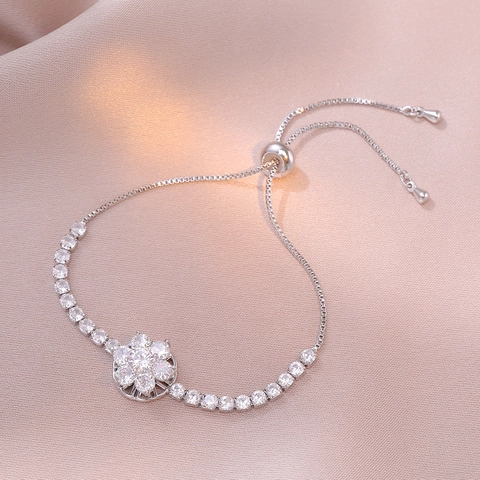 Spinning Flower Necklace Earrings Ring And Bracelet Luxury Titanium Steel Zircon Micro Pave Zirconia Floral Style Women