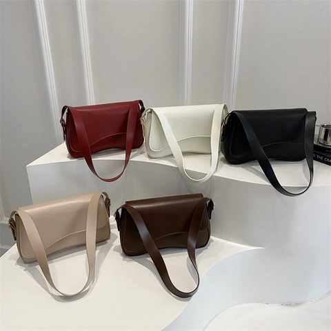 Sac Sous l'Aisselle Minimaliste pour Femmes Cuir PU Rabat Ondulé Sac à Épaule Sac Selle Vintage Sacoche Mode pour Dame