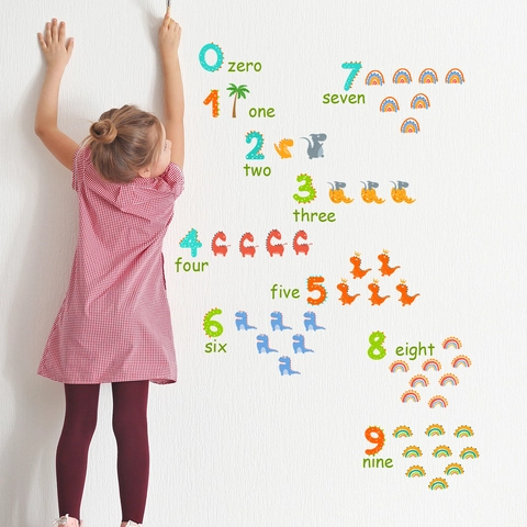 Adesivi Murali Educativi Numeri Dinosauri Parole Inglesi PVC Decalcomanie Removibili Per Decorazione Camera Bambini