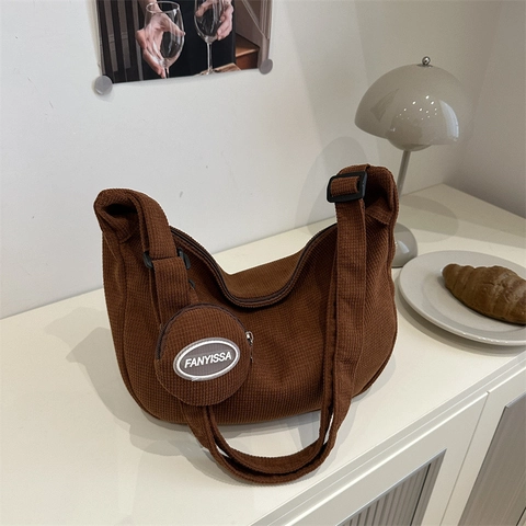 Borsa a Tracolla in Velluto a Coste Donna Moda Hobo Set Con Portamonete Tondo Borsa a Spalla Regolabile Vintage per Tutti I Giorni