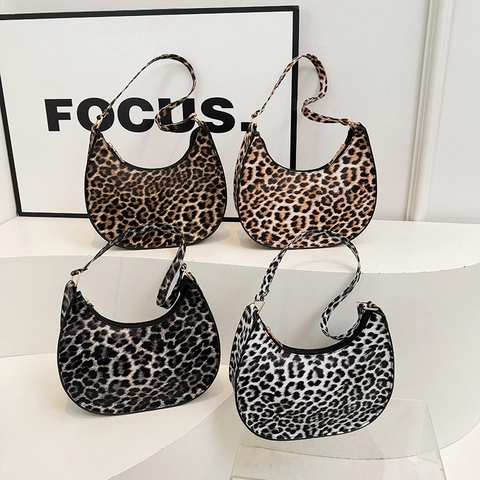 Dames Luipaardprint PU Leer Halve Maan Schoudertas Vintage Hobo Okseltas Trendy Street Style Kleine Crossbody Portemonnee