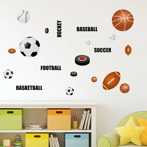 Stickers Muraux Thème Sport Basketball Football Baseball PVC Auto-Adhésif Décor Pour Chambre Enfants Salon Dessin Animé