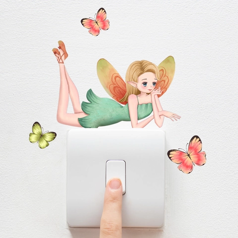 Leuchtende Fee Schmetterling Wandaufkleber Leuchten Im Dunkeln Schalter Deko PVC Selbstklebend Cartoon Elfen Aufkleber