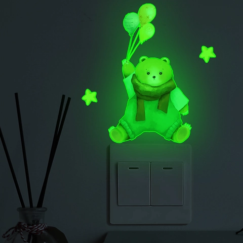 Cartoon Bear Star Glow In The Dark Switch Sticker PVC Luminous Wall Decal For Kids Room Bedroom Home Decor Night Guide