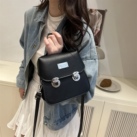 Borsa a Tracolla in Pelle PU Retro per Donna Minimalista Urbana Piccola Borsa a Mano Quadrata Con Fibbia Argento Versatile Borsa a Spalla per Pendolari