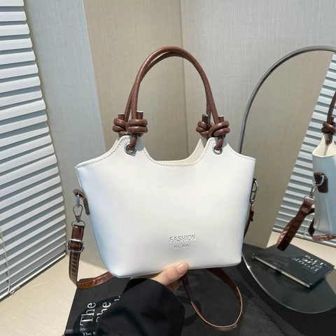 Bolso de Cubo Minimalista de Cuero de PU para Mujer Textura Asa Anudada Bolso Bandolera Versátil Bolso de Mano