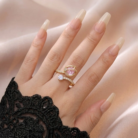 Elegante Anillo Abierto de Tulipán de Circón Aleación Chapada en Oro Rosa Flor Anillo Ajustable para Mujer Joyería