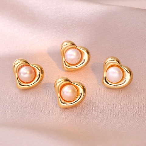 Heart Natural Freshwater Pearl Earrings Copper With Silver Earring Post Vintage Sweet Style Jewelry Women