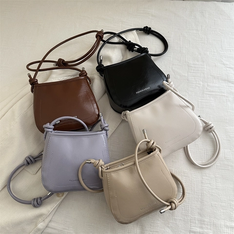 Borsa a Secchiello da Donna in Pelle PU Minimalista con Tracolla con Nodo Borsa a Tracolla Trendy Niche Stampa di Lettere