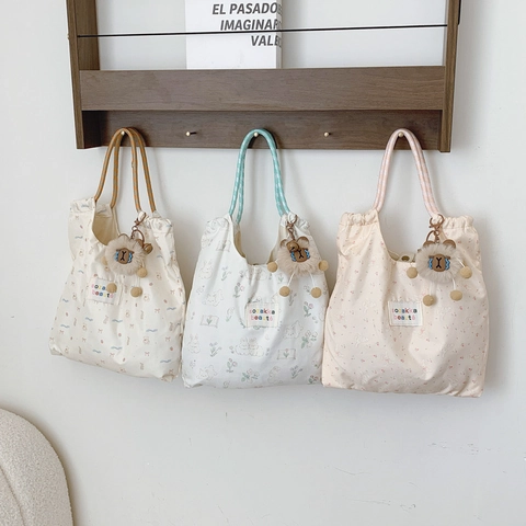 Lindo Bolso Tote de Lona Con Estampado de Animales de Dibujos Animados Estilo Zakka Japonés Bolso de Hombro de Gran Capacidad Mujer