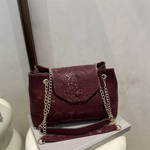 Borsa A Spalla Da Donna In Pelle PU Con Motivo A Serpente Grande Capacità Catena Dorata Borsa Elegante Con Patta