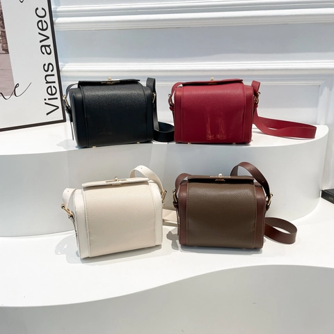 Borsa A Tracolla Da Donna In Pelle PU Con Motivo Litchi Chiusura In Metallo Dorato Forma Rettangolare Tracolla Regolabile Casual