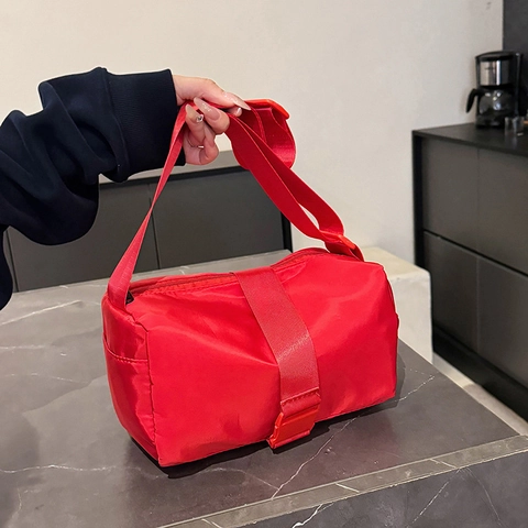 Bolso Bandolera de Tela Oxford para Mujer Bolso de Hombro Cilíndrico Casual Con Correa Ancha Ajustable Color Sólido Viaje Diario Bolso de Mano