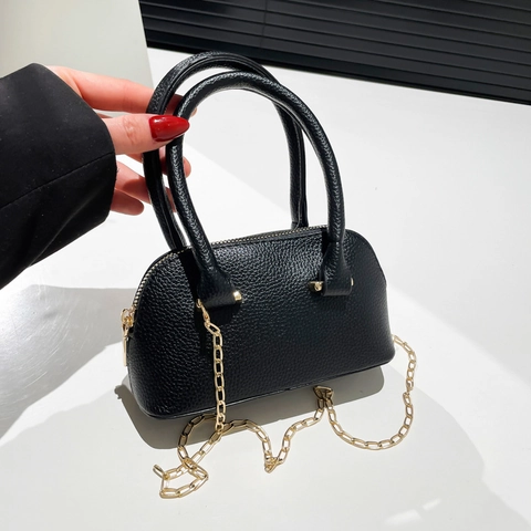 Damen Mini Muscheltasche PU Leder Litschi Korn Metallkette Umhängetasche Mode Vielseitige Kleine Bowlingtasche