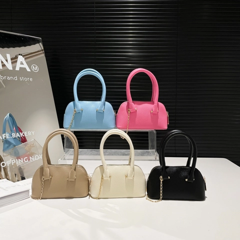 Damen Mini Muscheltasche PU Leder Litschi Korn Metallkette Umhängetasche Mode Vielseitige Kleine Bowlingtasche