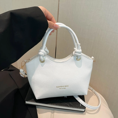 Borsa A Secchiello Da Donna Trama Litchi Pelle PU Borsa A Mano Con Manico A Nodo Tracolla Regolabile Stile Retrò