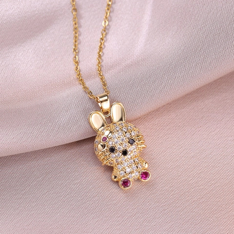 Cute Rabbit Pendant Necklace Titanium Steel Zircon Rhinestone Inlaid Animal Shape Fashion Jewelry For Women