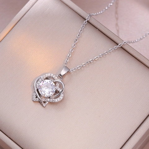 Collana Con Pendente A Doppio Cuore Acciaio Inossidabile Cambio Colore Sensibile Temperatura Zircone Gioielli Donna