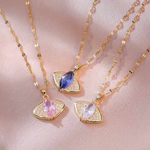 Fashion Titanium Steel Evil Eye Pendant Necklace For Women Luxury Rhinestone Eye Clavicle Chain Personalized Jewelry Gift