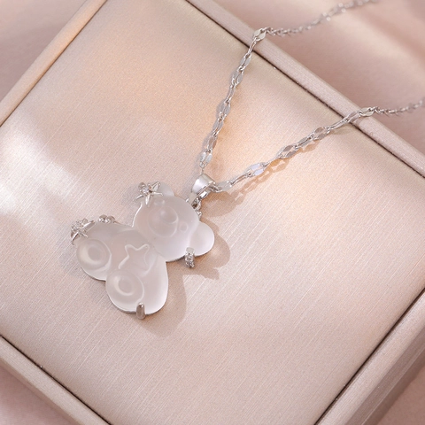 Collana Con Pendente Orso Acciaio Inossidabile Con Zircone Stella Intarsiata Gioielli Stile Coreano Minimalista Per Donne