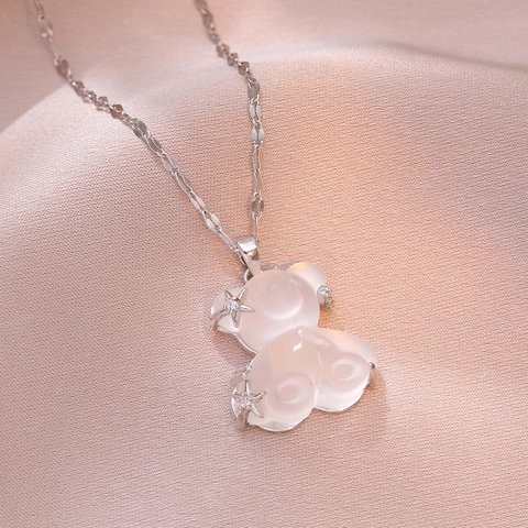 Collana Con Pendente Orso Acciaio Inossidabile Con Zircone Stella Intarsiata Gioielli Stile Coreano Minimalista Per Donne