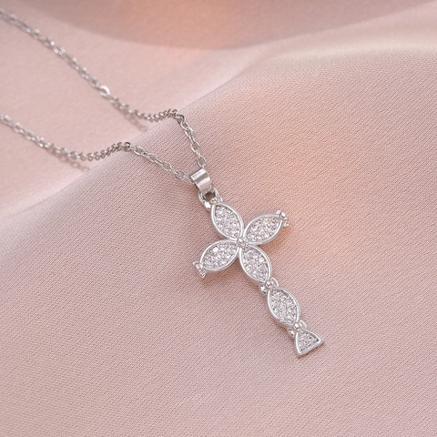 Collana Con Pendente A Croce In Acciaio Inossidabile Zirconia Cubica Lucida Catena Per Clavicola Moda Minimalista Donna